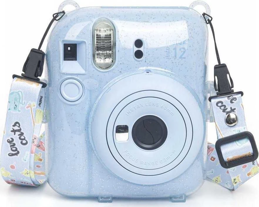 Viršelis LoveInstant FuijiFilm FUJI INSTAX Mini 12 + Lipdukai ir kištukas nuotraukai / pabėgti iš Žemės / Mėlyna Brocade dėklas