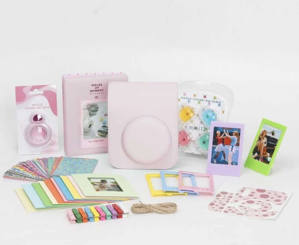 Viršelis LoveInstant rinkinys 8W1 priedai Fujifilm Instax Mini 12 / Rožinė