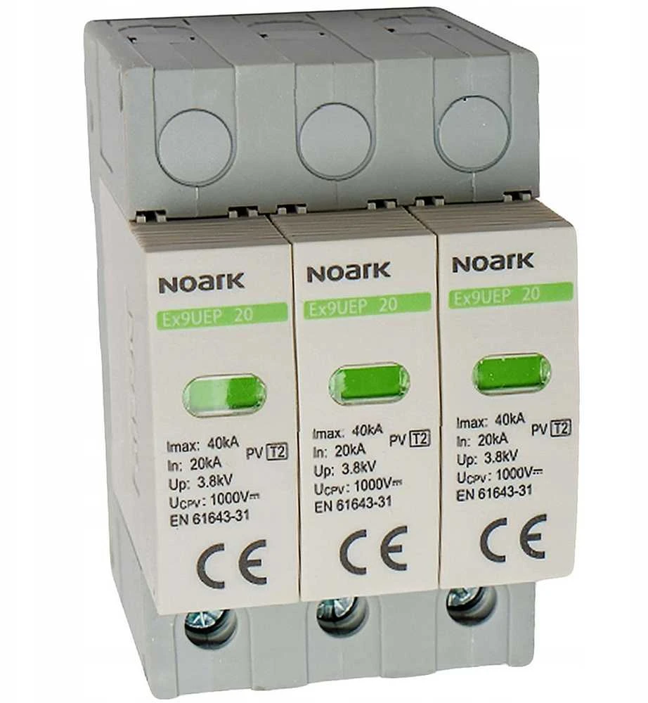 Viršįtampių ribotuvas Noark 112894 II tipo 1200V DC 3 modulių pločio neįžemintoms SPD sistemoms Ex9UEP 20 3P