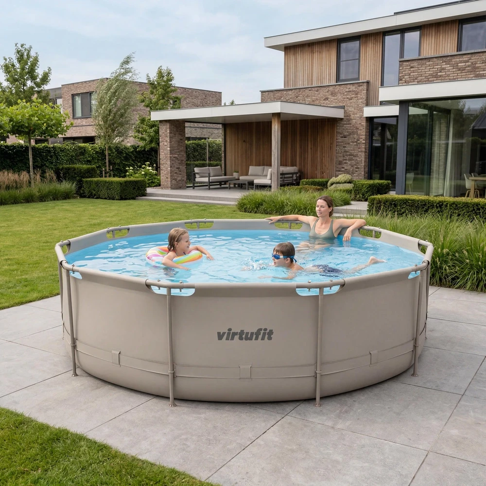 VIRTUFIT apvalus baseinas 366 cm su filtravimo siurbliu, smėlio spalvos