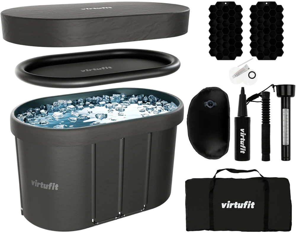Virtufit Suledėjusio vandens vonia Oval 500 – sulankstoma šalto vandens terapijai Ice Bath, juoda