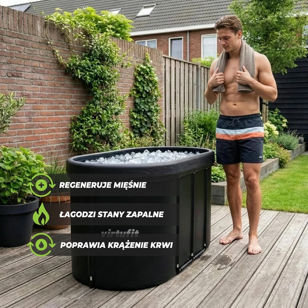 Virtufit Suledėjusio vandens vonia Oval 500 – sulankstoma šalto vandens terapijai Ice Bath, juoda