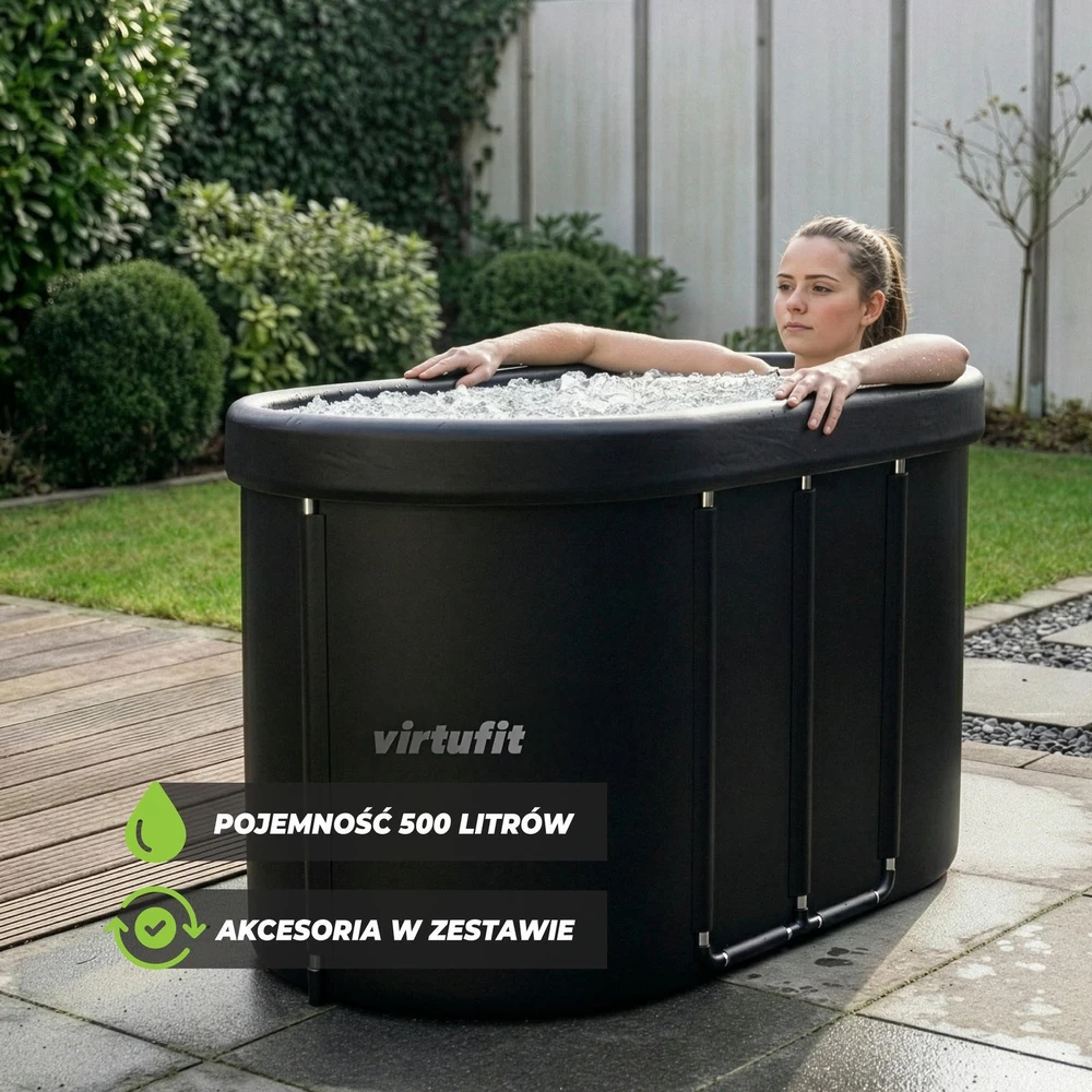 Virtufit Suledėjusio vandens vonia Oval 500 – sulankstoma šalto vandens terapijai Ice Bath, juoda