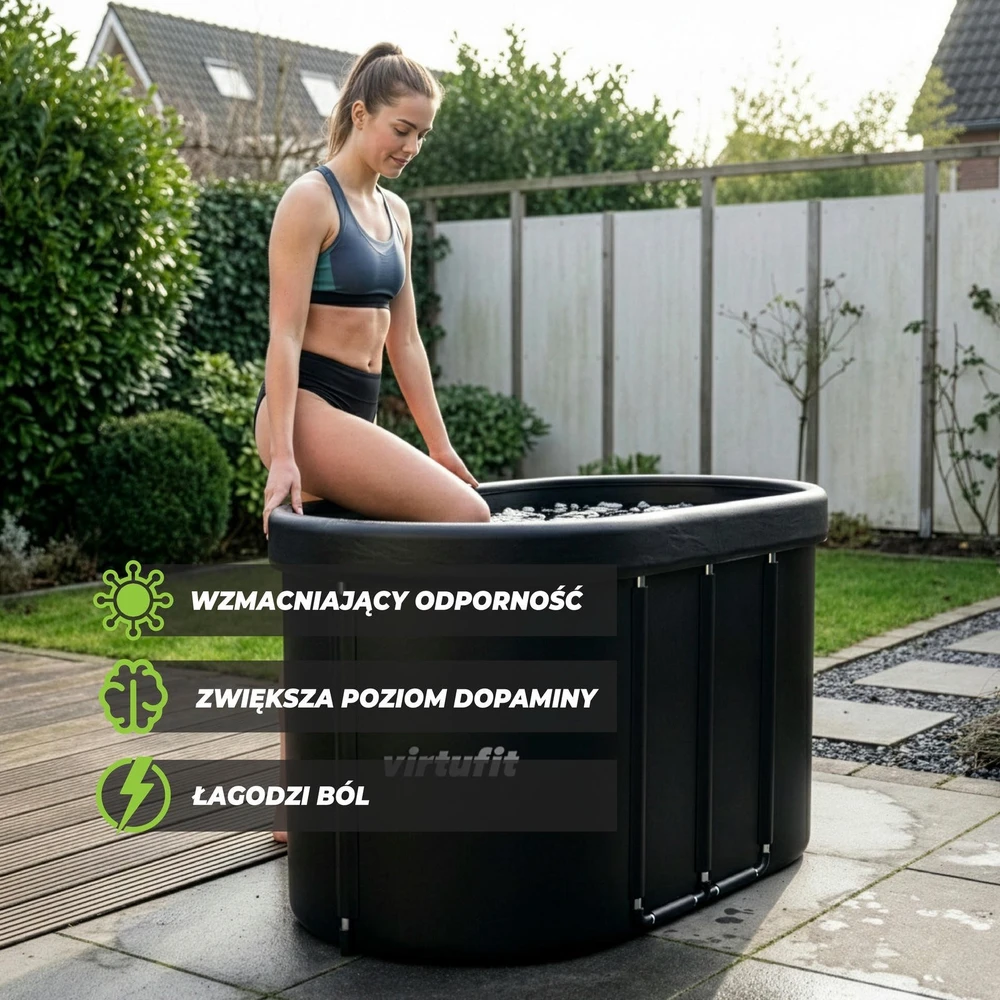 Virtufit Suledėjusio vandens vonia Oval 500 – sulankstoma šalto vandens terapijai Ice Bath, juoda