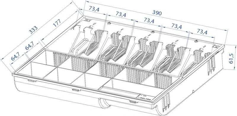 Virtuos pinigų stalčius C425C, su 24V laidu, metalinėmis rankenomis, 9-24V, juodas