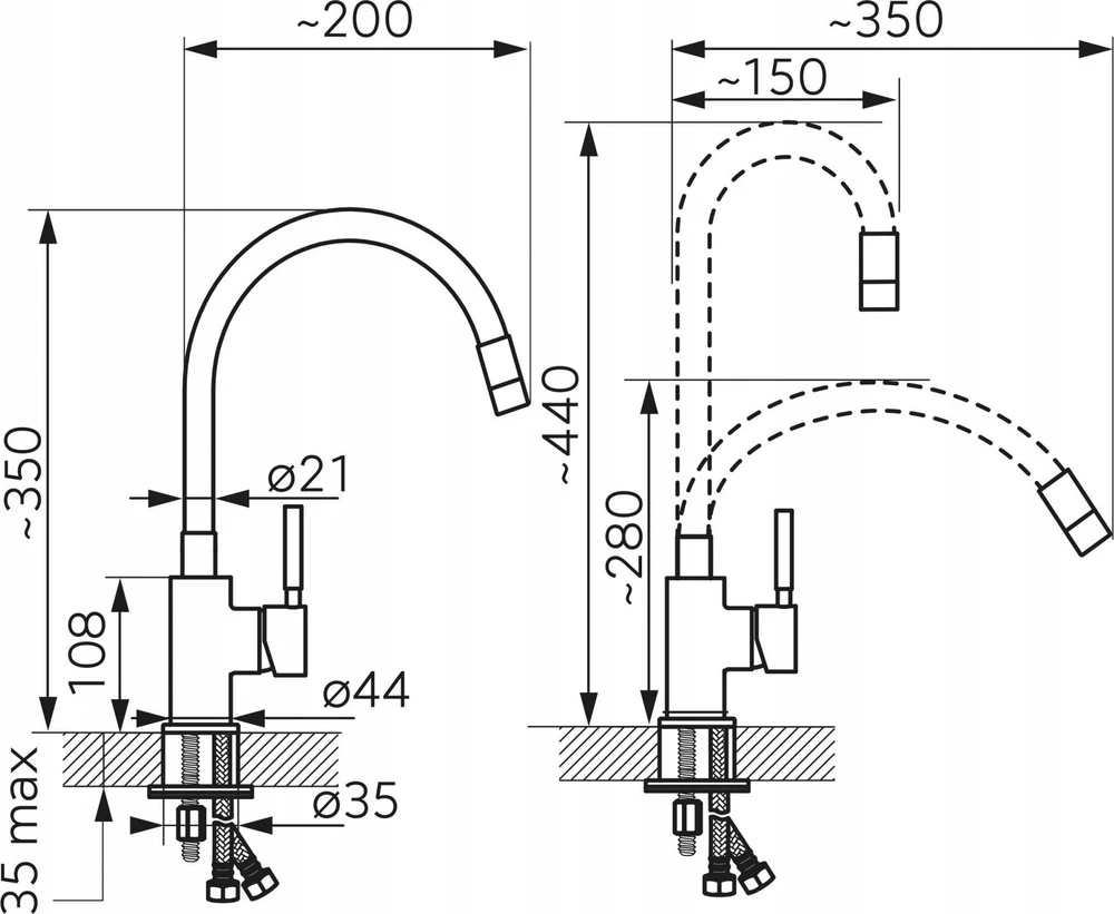 Virtuvės maišytuvas Ferro BZA4BSSG / / ZUMBA / KRIAUKLĖS MAIŠYTUVAS. INOX-GOLD ELASTINIS. Juodas SNAPELIS /