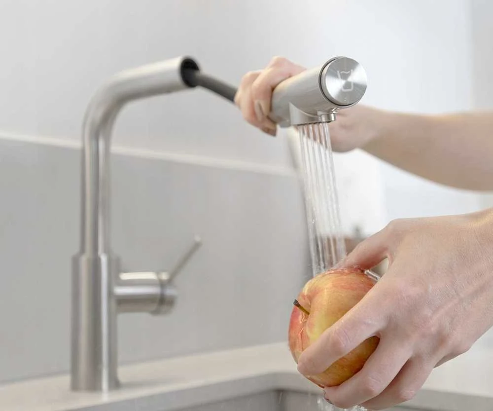 Virtuvės maišytuvas KFA DUERO PURE BASIC IŠTRAUKIAMAS VIRTUVĖS MAIŠYTUVAS SU VANDENS FILTRAVIMO FUNKCIJA IR IŠTRAUKIAMU SNAPELIU + HIDRO FILTRU, INOX