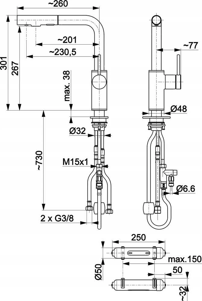 Virtuvės maišytuvas KFA DUERO PURE BASIC IŠTRAUKIAMAS VIRTUVĖS MAIŠYTUVAS SU VANDENS FILTRAVIMO FUNKCIJA IR IŠTRAUKIAMU SNAPELIU + HIDRO FILTRU, INOX