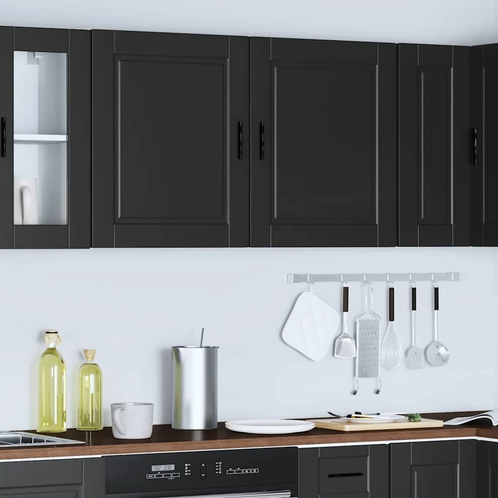 virtuvės sieninės spintelės 2 vnt "Porto" Juodas Engineered Wood