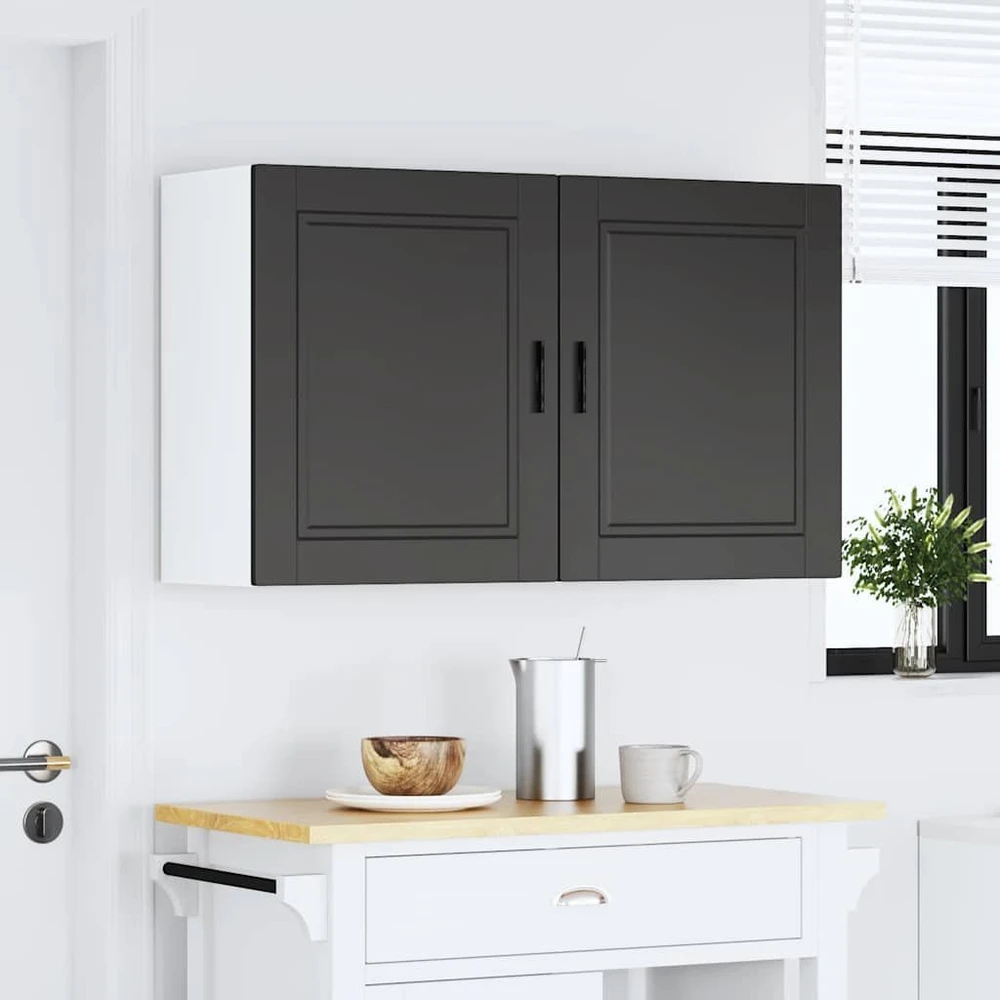virtuvės sieninės spintelės 2 vnt "Porto" Juodas Engineered Wood