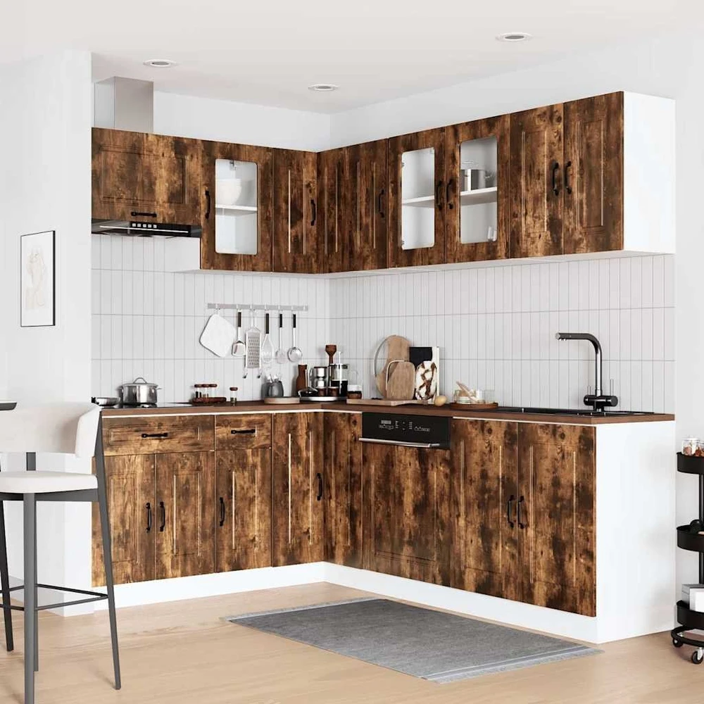 Virtuvinių spintelių komplektas, 11 dalių, Kalmar, dūminio
