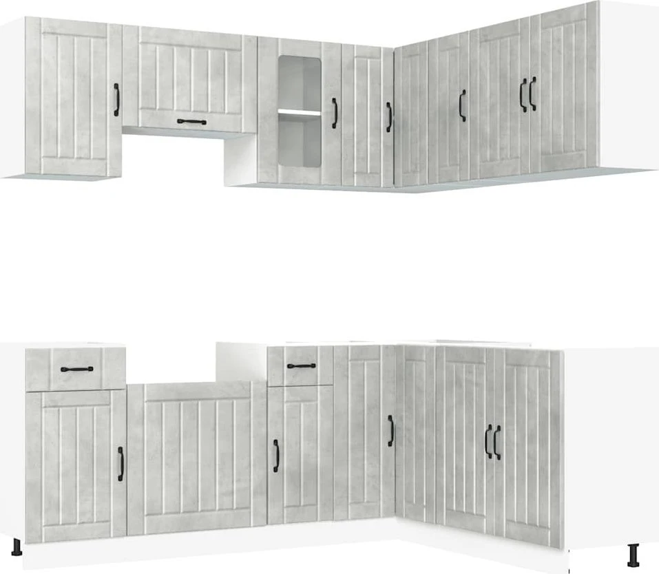 Virtuvinių spintelių komplektas, 11 dalių, Kalmar, betono pilka