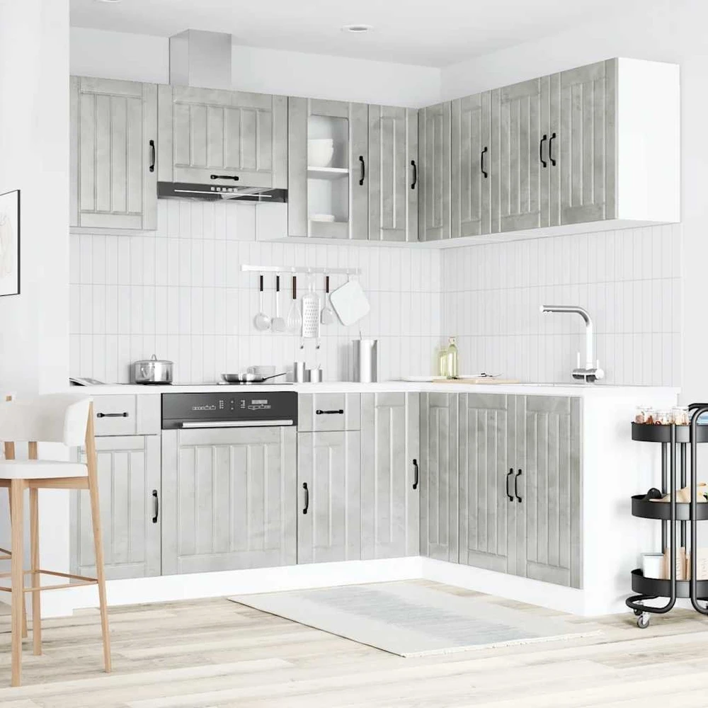 Virtuvinių spintelių komplektas, 11 dalių, Kalmar, betono pilka
