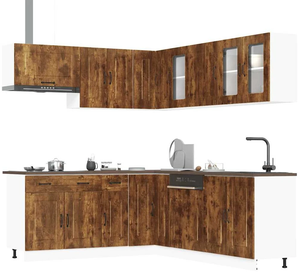 Virtuvinių spintelių komplektas, 11 dalių, Kalmar, dūminio