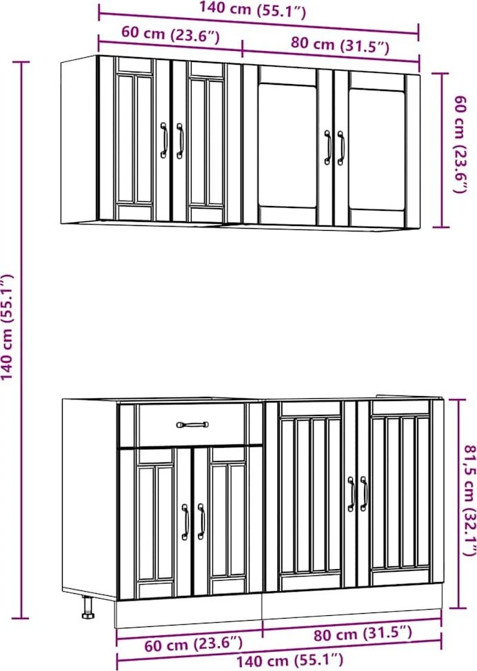Virtuvinių spintelių komplektas, 4 dalių, Lucca, juoda