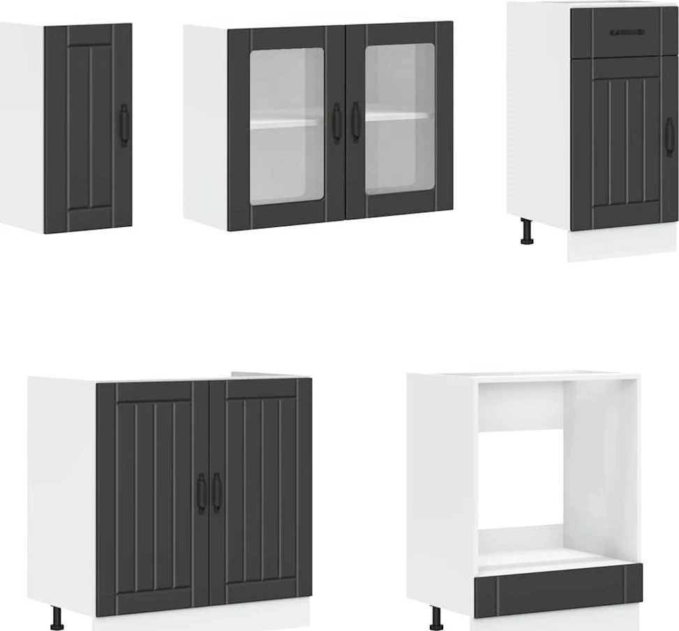 Virtuvinių spintelių komplektas, 8 dalių, Kalmar, juoda
