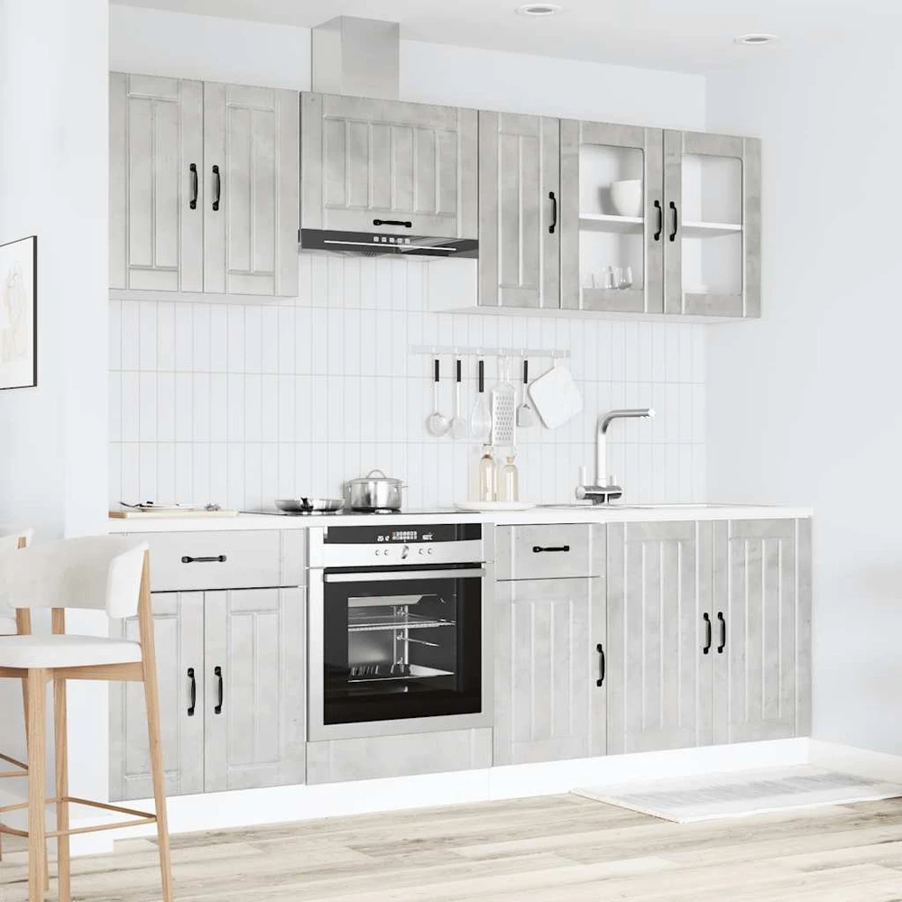 Virtuvinių spintelių komplektas, 8 dalių, Lucca, betono pilka
