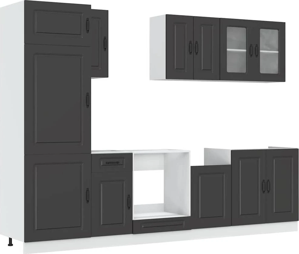 Virtuvinių spintelių komplektas, 8 dalių, Kalmar, juoda