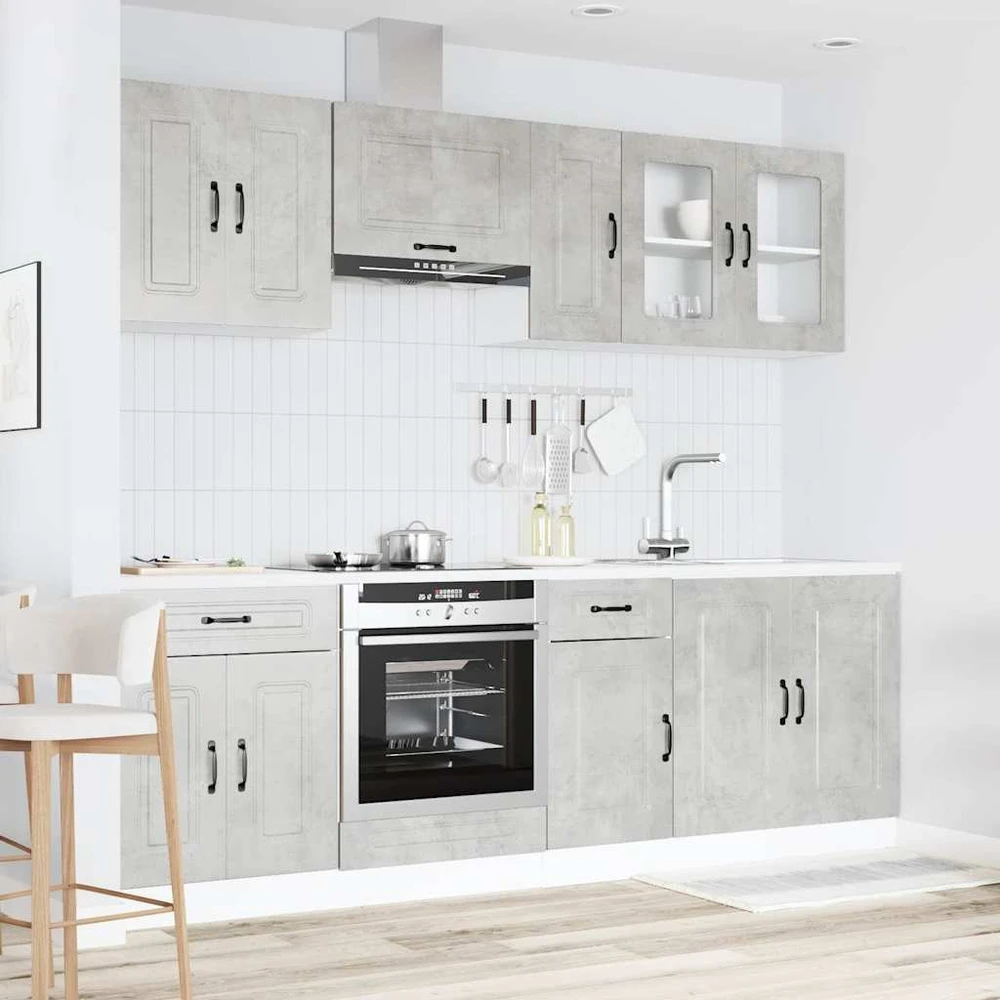 Virtuvinių spintelių komplektas, 8 dalių, Kalmar, betono pilka