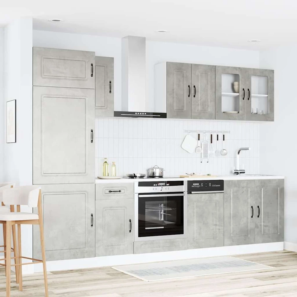 Virtuvinių spintelių komplektas, 8 dalių, Kalmar, betono pilka