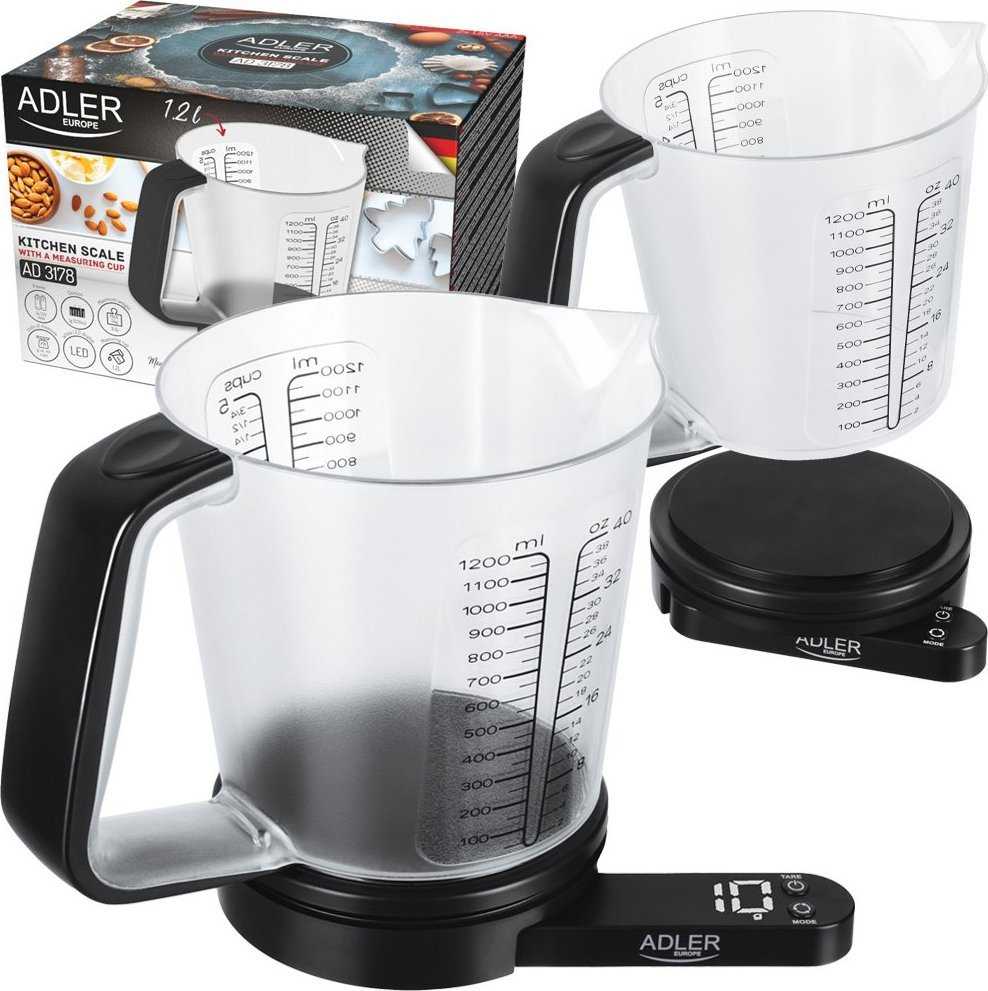 Adler | Virtuvinės svarstyklės with a measuring cup | AD 3178 | Maximum weight (capacity) 5kg | Juodas