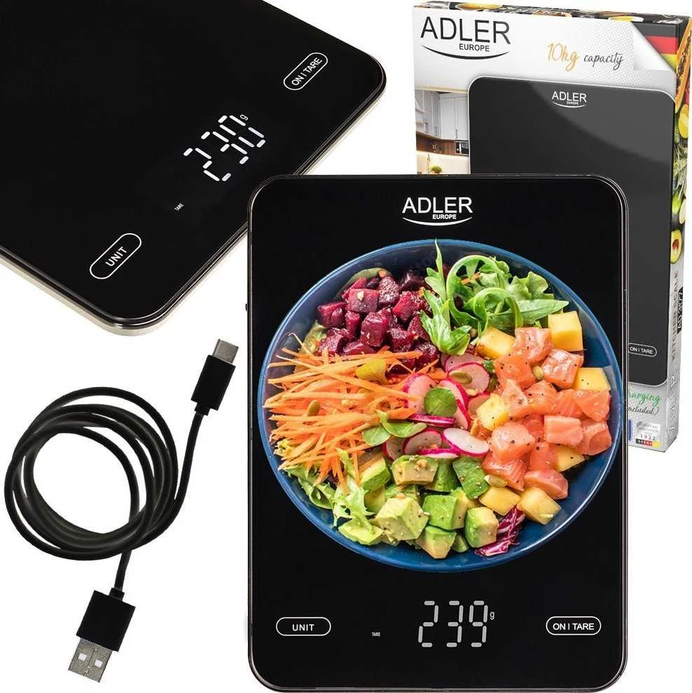 Virtuvinės svarstyklės Adler | Virtuvės svarstyklės | AD 3177b | Didžiausias svoris (talpa) 10 kg | Juodas
