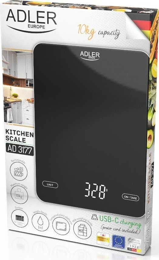 Virtuvinės svarstyklės Adler | Virtuvės svarstyklės | AD 3177b | Didžiausias svoris (talpa) 10 kg | Juodas