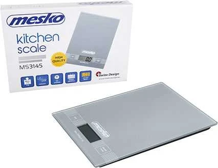 Virtuvinės svarstyklės Mesko | Virtuvės svarstyklės | MS 3145 | Maksimalus svoris (talpa) 5kg | Graduacija 1 g | Ekrano tipo LCD | Sidabrinis