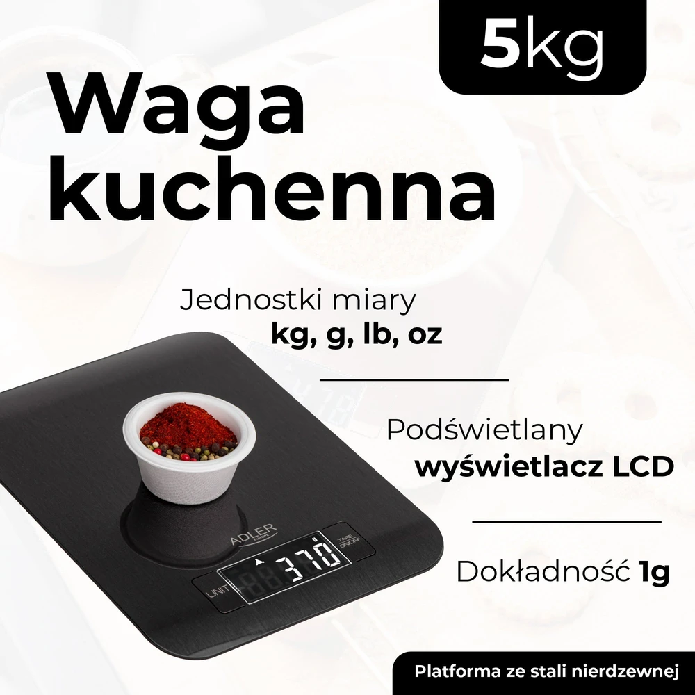 Virtuvinės svarstyklės Adler virtuvės svarstyklės | AD 3183b | Graduacija 1 g | Juodas