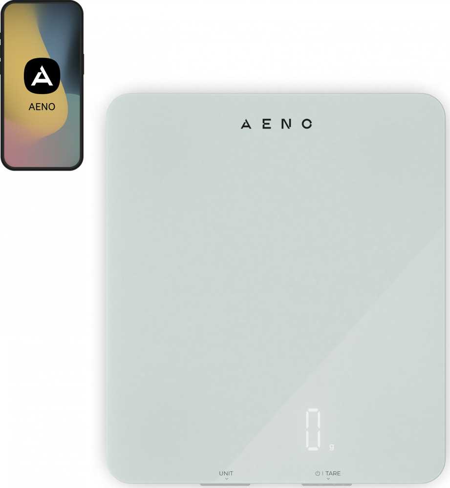 AENO virtuvinės svarstyklės KS1S išmaniosios, maks. apkrova - 8kg, „Bluetooth“, daugiau nei 10 000 produktų ir patiekalų, 25 indikatorių analizė, kavos režimas, 6 vienetų konvertavimas: kg, g, lb, fl, oz, ml, medžiaga - stiklas