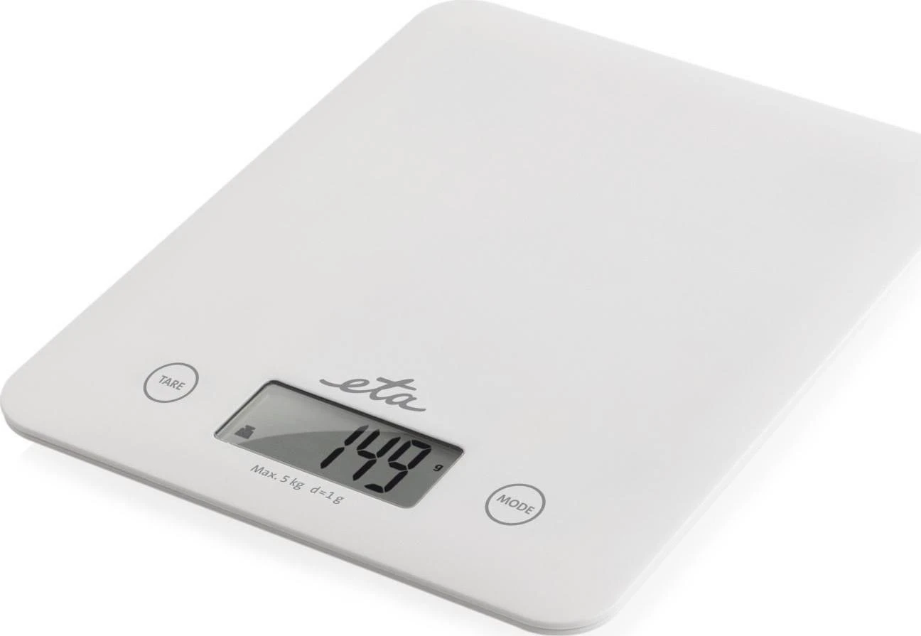 ETA | Virtuvinės svarstyklės | Lori ETA277790000 | Maksimalus svoris (talpa) 5kg | Graduacija 1 g | Ekrano tipo LCD | Baltas