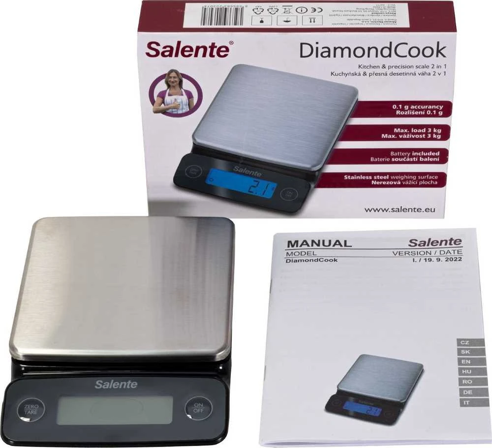 Virtuvinės svarstyklės Evolveo Salente DiamondCook, virtuvės ir tikslios dešimtainės skalės 2 viename