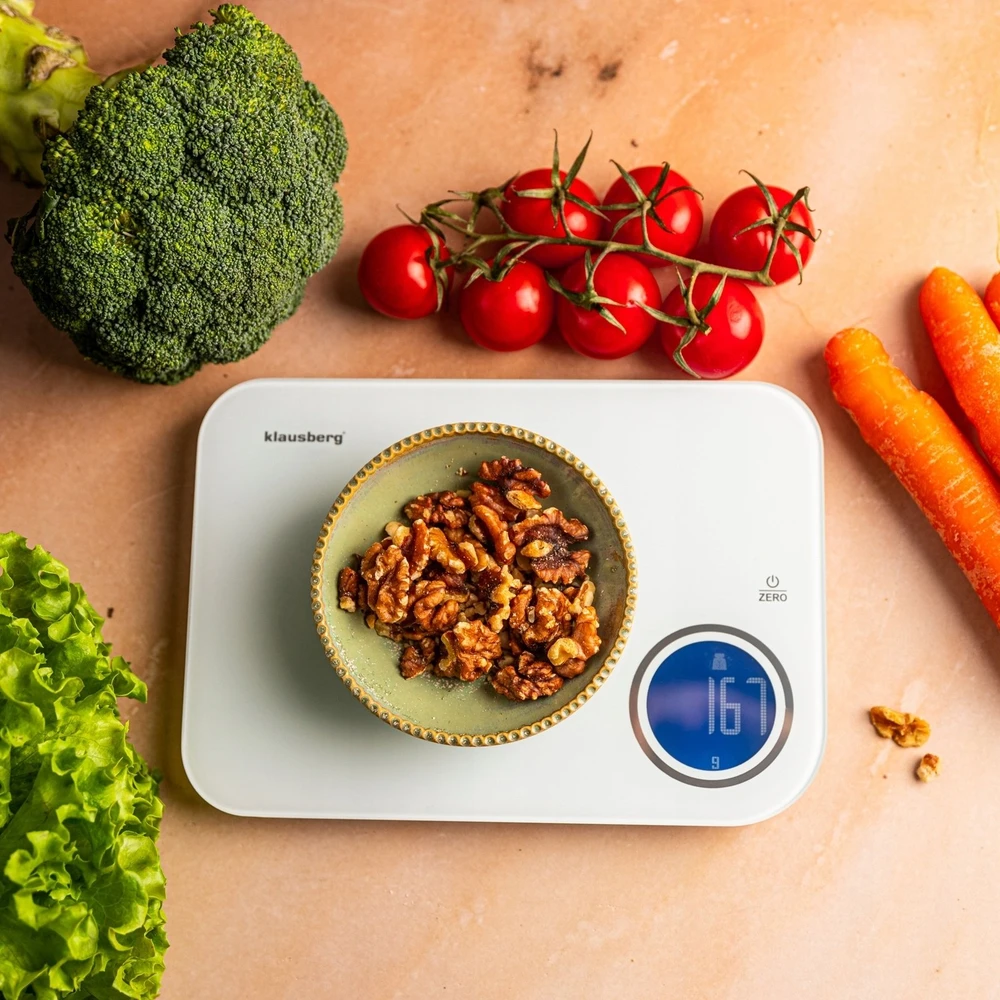 Virtuvinės svarstyklės Svarstyklės „Bluetooth“ virtuvės svarstyklės, dietinės, 5kg kalorijų analizės, grūdinto stiklo, „Klausberg“