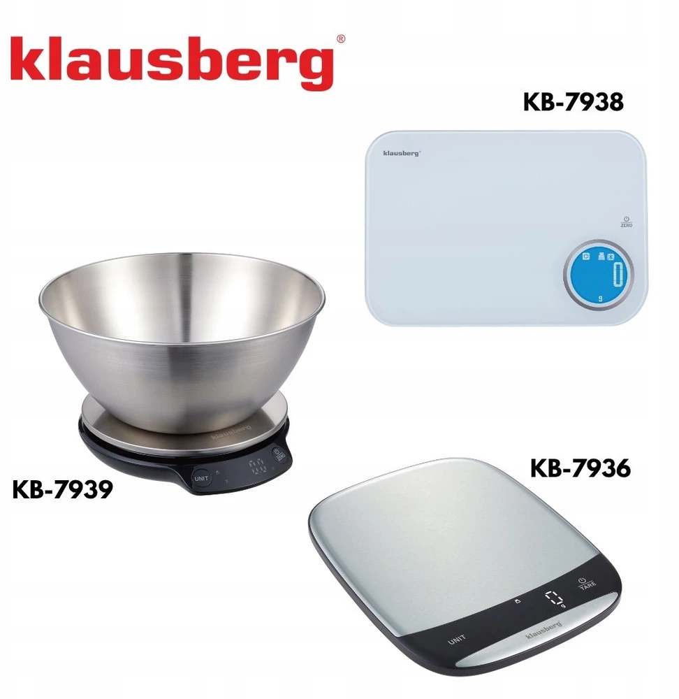 Virtuvinės svarstyklės Svarstyklės „Bluetooth“ virtuvės svarstyklės, dietinės, 5kg kalorijų analizės, grūdinto stiklo, „Klausberg“