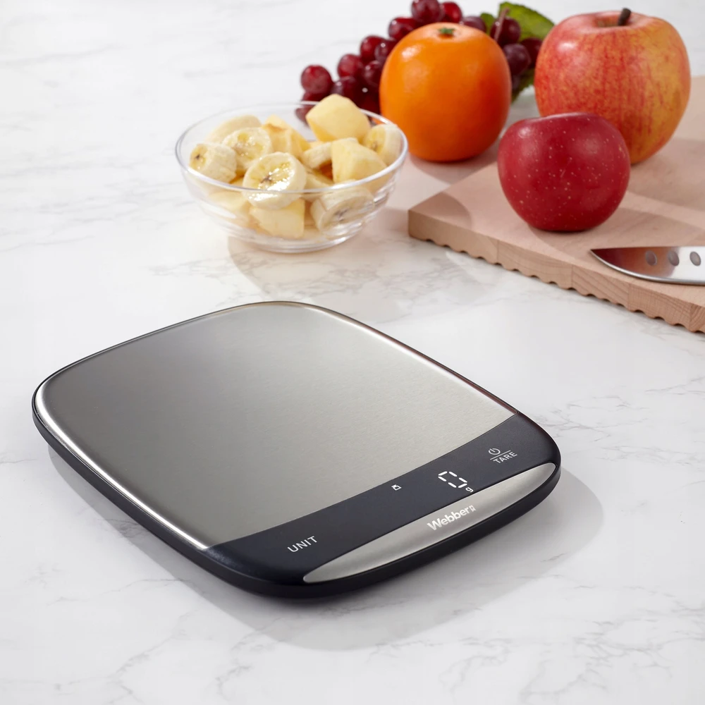 „Webber“ virtuvinės svarstyklės WEBBER INOX elektroninės tikslios LCD svarstyklės 10 kg, USB tara