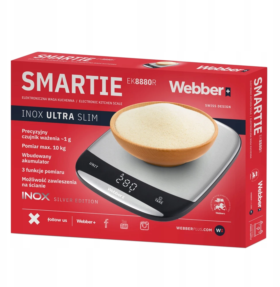 „Webber“ virtuvinės svarstyklės WEBBER INOX elektroninės tikslios LCD svarstyklės 10 kg, USB tara