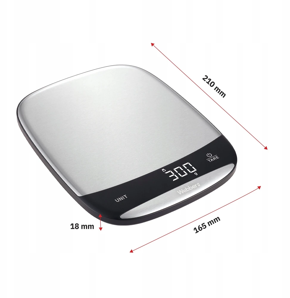 „Webber“ virtuvinės svarstyklės WEBBER INOX elektroninės tikslios LCD svarstyklės 10 kg, USB tara