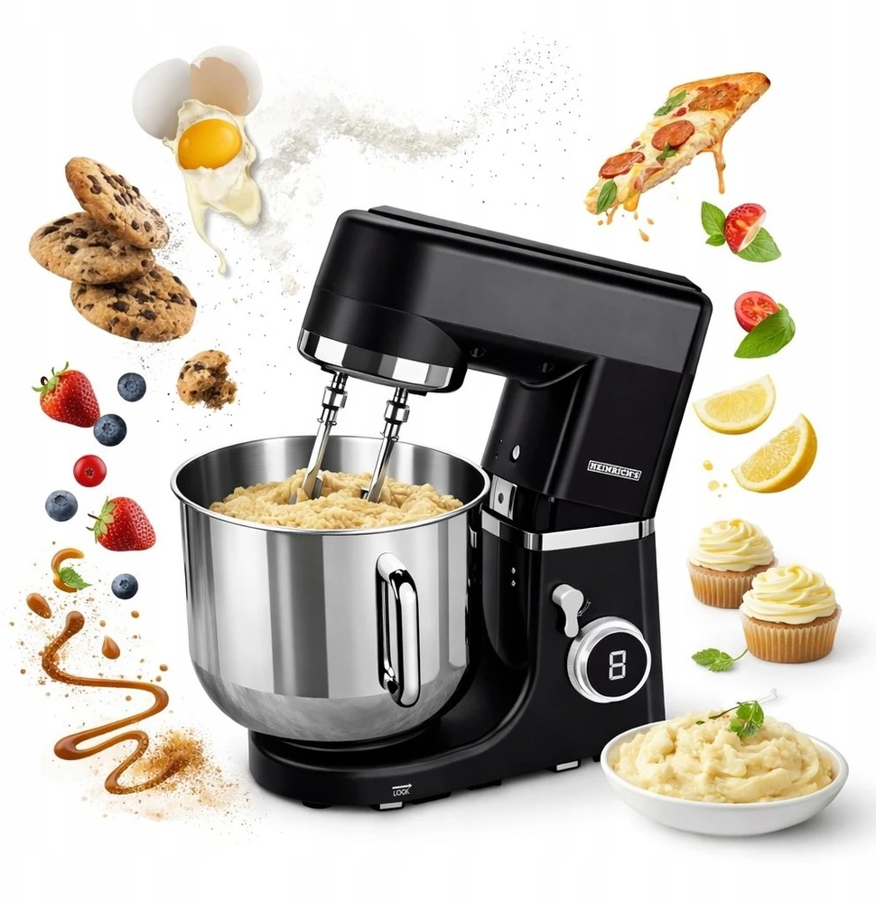 Virtuvinis kombainas HEINRICH'S HKM 8120 Stand Mixer 1800 W 12 L Juodas