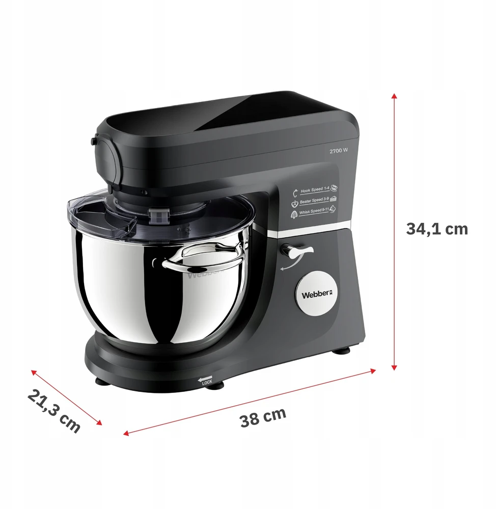 Virtuvinis kombainas „Webber“ planetarinis maisto smulkintuvas „Webber SM17 2700W“ planetarinis maisto smulkintuvas, 7 litrų dubens daugiafunkcis maišytuvas