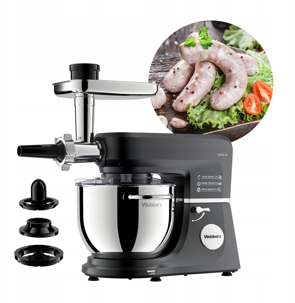 Virtuvinis kombainas „Webber“ planetarinis maisto smulkintuvas „Webber SM17 2700W“ planetarinis maisto smulkintuvas, 7 litrų dubens daugiafunkcis maišytuvas
