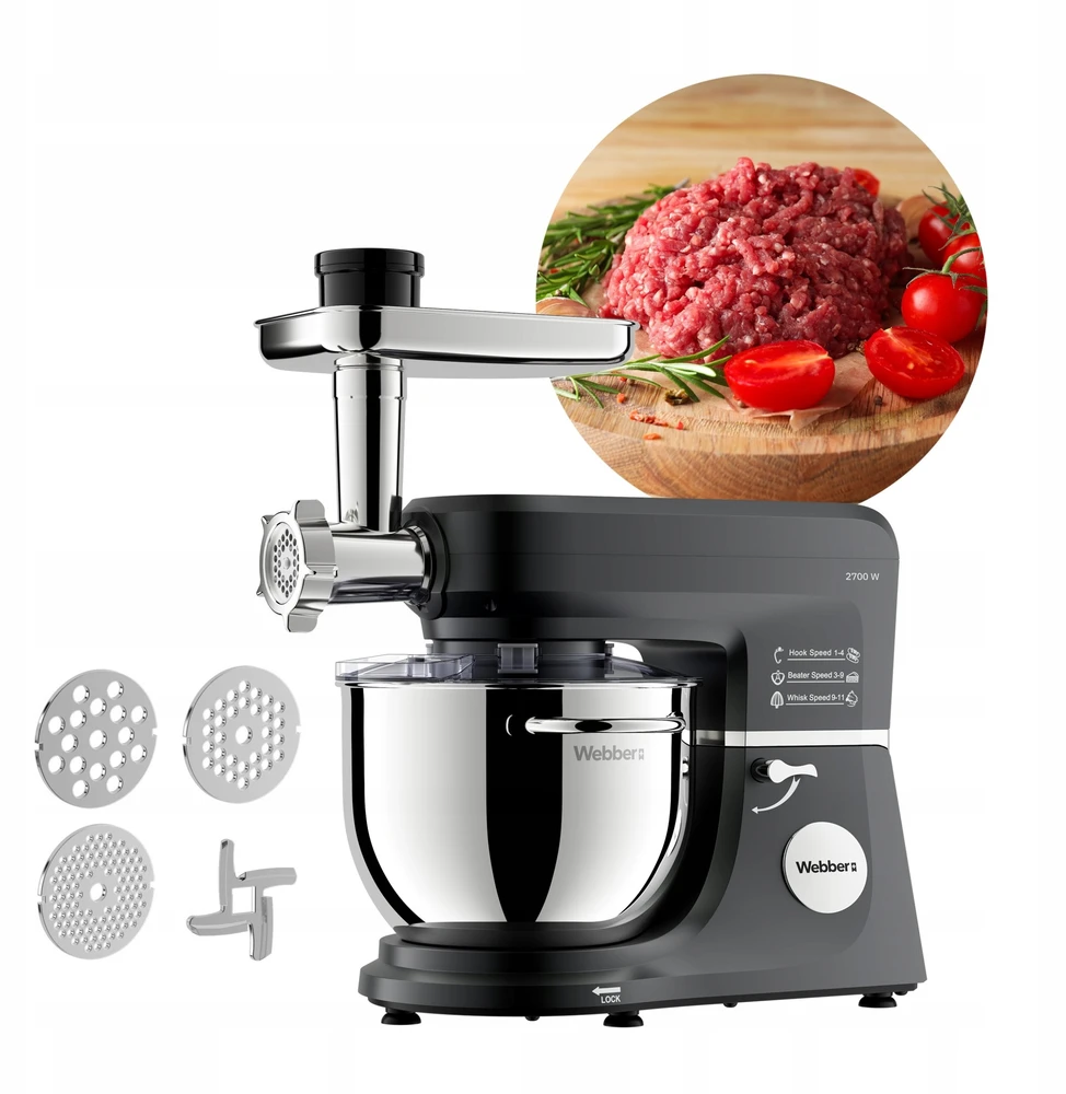 Virtuvinis kombainas „Webber“ planetarinis maisto smulkintuvas „Webber SM17 2700W“ planetarinis maisto smulkintuvas, 7 litrų dubens daugiafunkcis maišytuvas