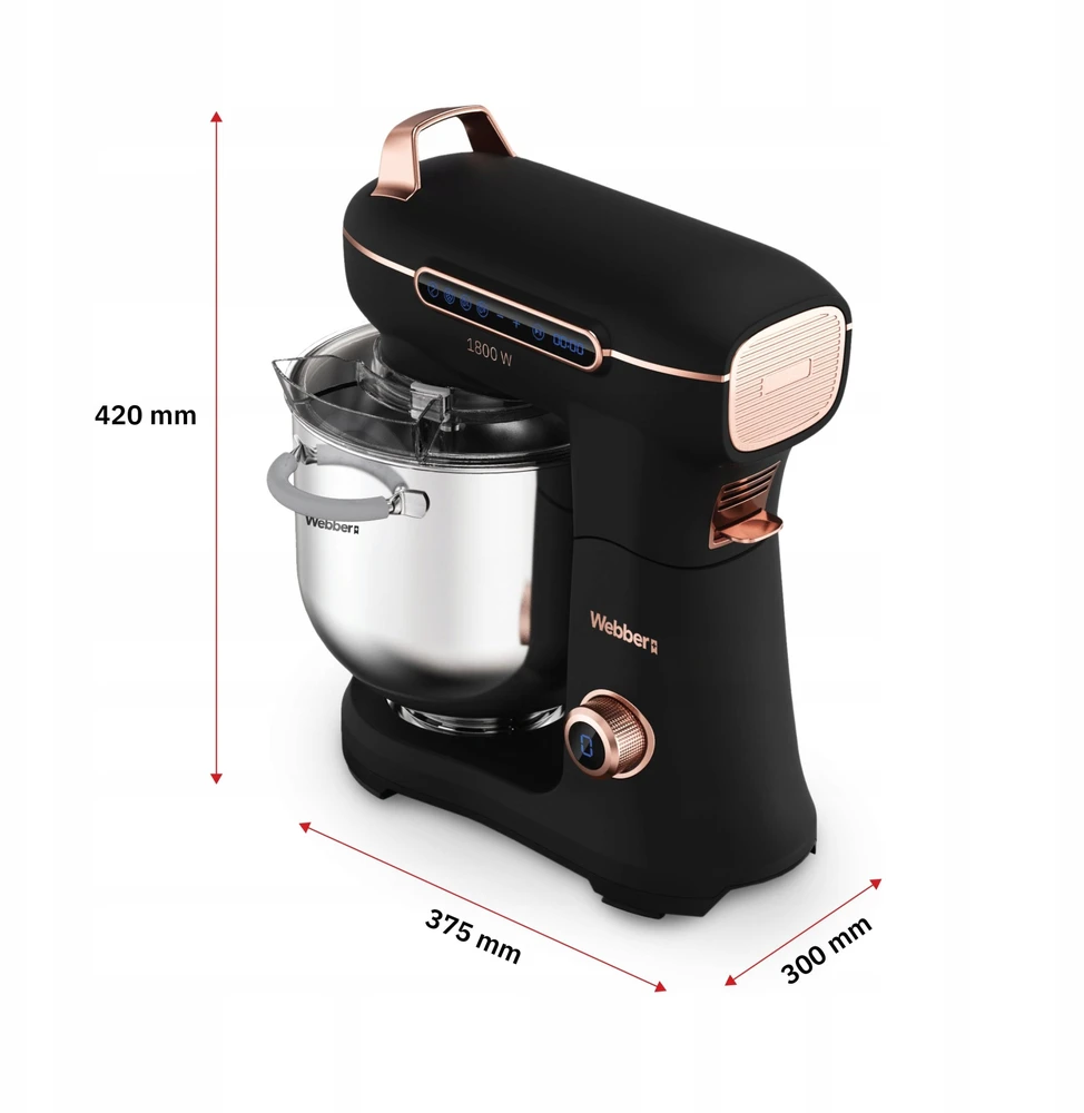 Virtuvinis kombainas „Webber“ planetinis maisto smulkintuvas „Webber XEF900“ planetinis maisto smulkintuvas, 1800 W, 7 l dubens daugiafunkcis maišytuvas