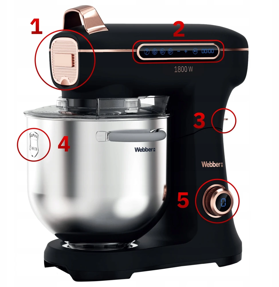 Virtuvinis kombainas „Webber“ planetinis maisto smulkintuvas „Webber XEF900“ planetinis maisto smulkintuvas, 1800 W, 7 l dubens daugiafunkcis maišytuvas