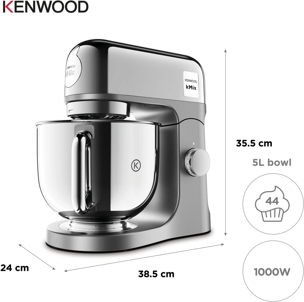 Virtuvinis kombainas Kenwood kMix Special Edition, Virtuvinis maišytuvas, Chromas, Pilka, Plakti, Minkyti, Maišyti, 5 l, Rotacinis, Metalas, Nerūdijantis plienas
