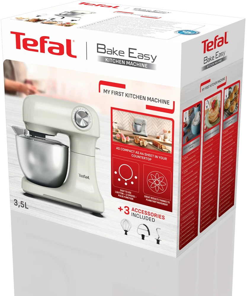 Virtuvinis kombainas TEFAL QB140AF0 Bake Easy | Kitchen Machine | 500 W | Greičių skaičius 12 | Bowl capacity 3.5 L | rusvai gelsvas