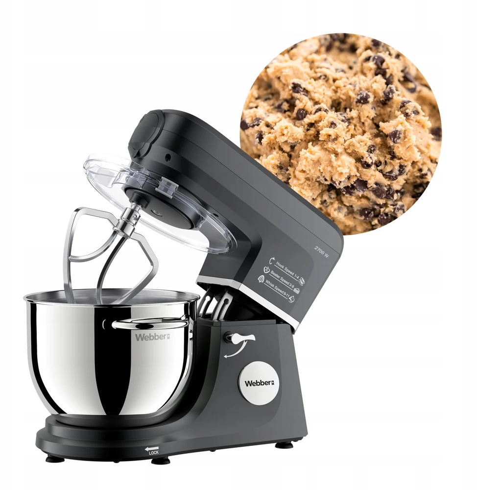 Virtuvinis kombainas „Webber“ planetarinis maisto smulkintuvas „Webber SM17 2700W“ planetarinis maisto smulkintuvas, 7 litrų dubens daugiafunkcis maišytuvas