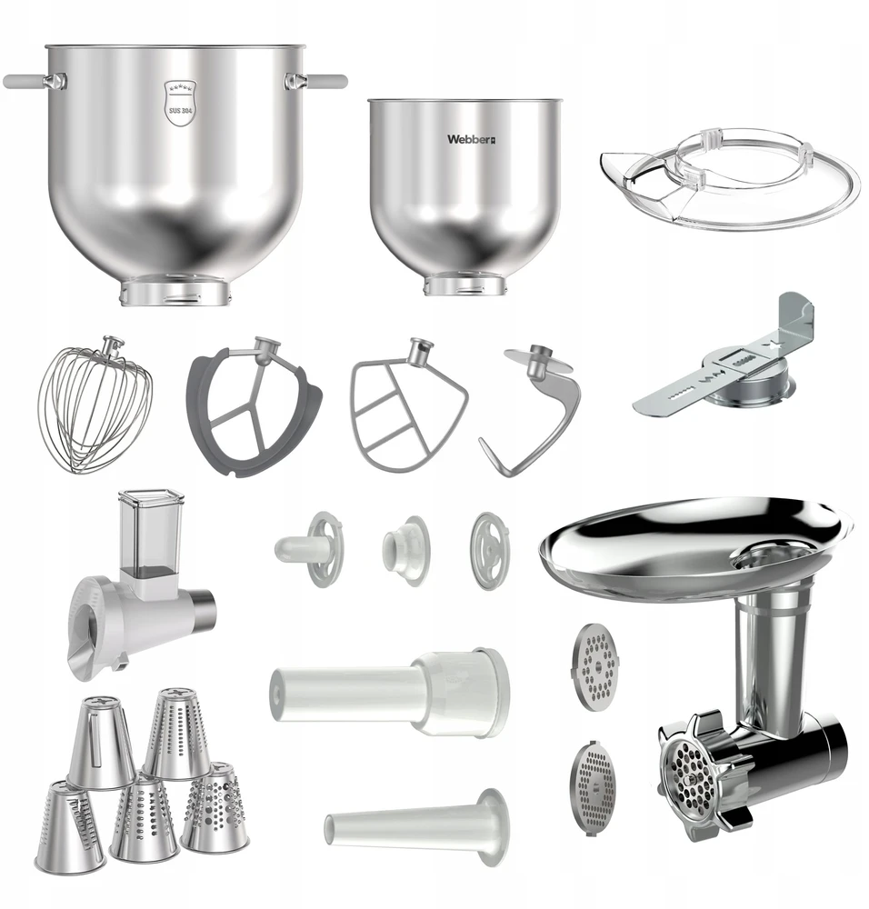 Virtuvinis kombainas „Webber“ planetinis maisto smulkintuvas „Webber XEF900“ planetinis maisto smulkintuvas, 1800 W, 7 l dubens daugiafunkcis maišytuvas
