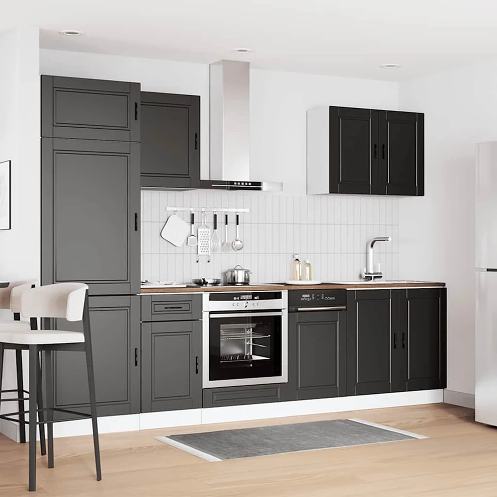 Virtuvinių spintelių komplektas, 7 dalių, Porto, juoda