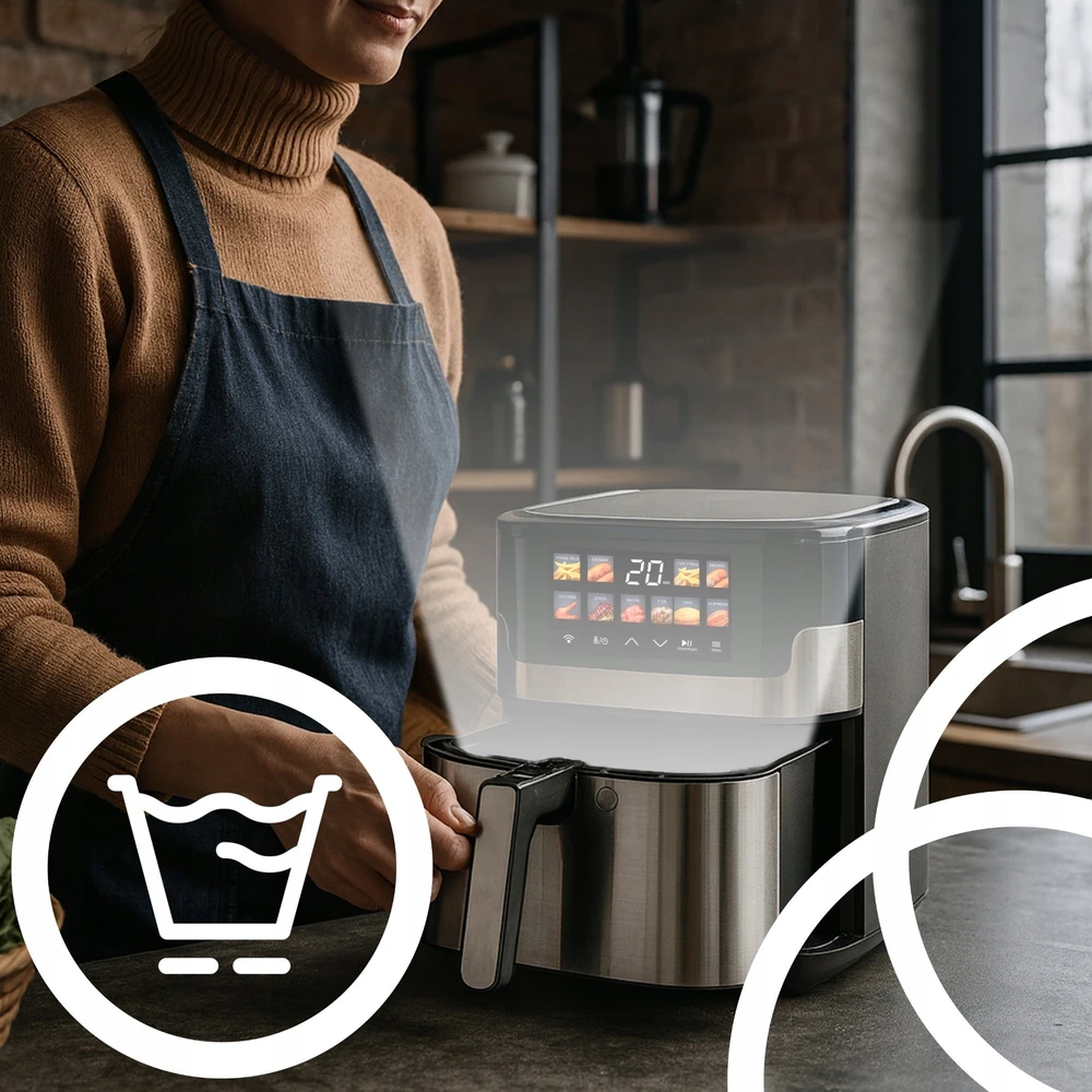 Retoo AIR Oro gruzdintuvė su belaidžiu riebalų neturinčiu 6,5 l talpos gruzdintuvu ir LCD ekranu, 10 meniu arba 1293