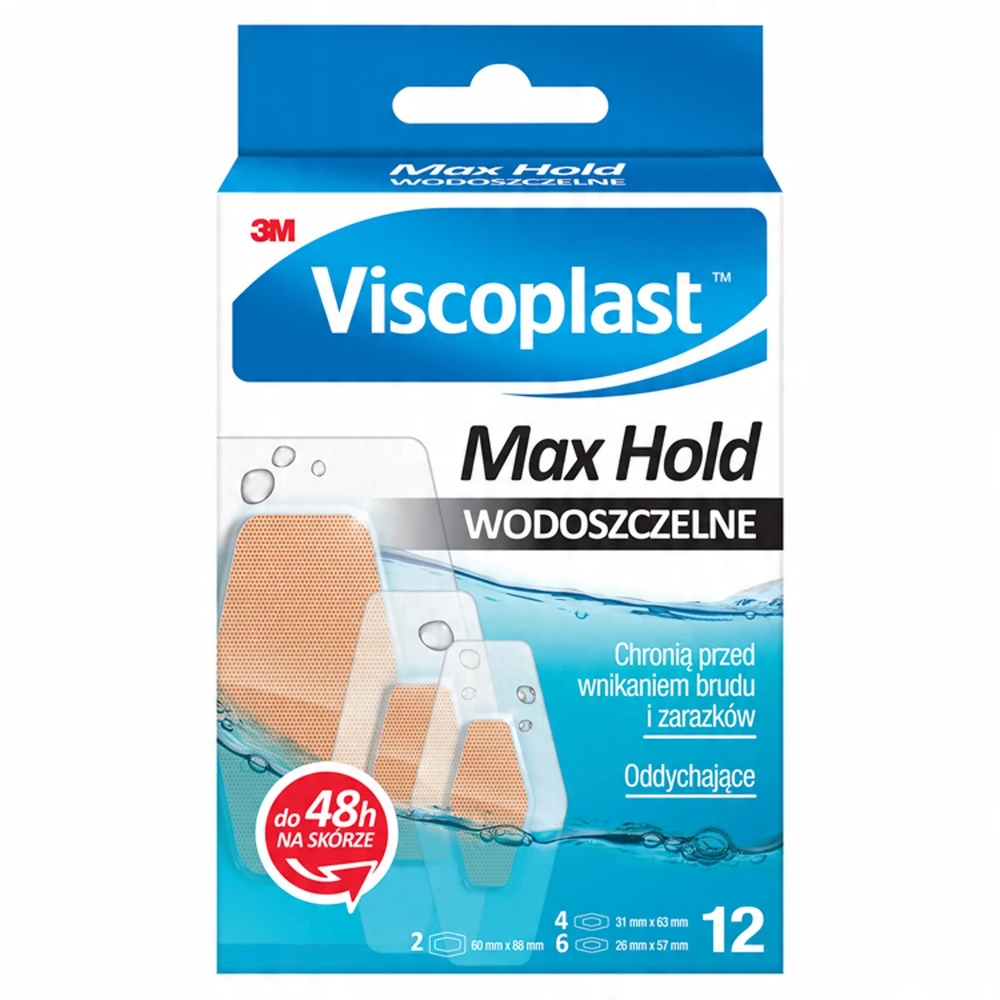Viscoplast Pleistrai VISCOPLAST Max Hold, vandeniui atsparūs, 3 dydžiai, dėžutė, 12 vnt.